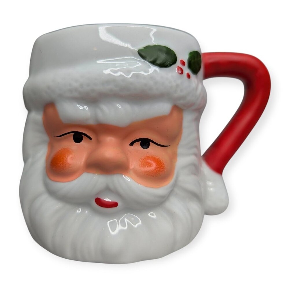 Christmas Ceramic Santa Head Cup/Candle Votive Holder/Ornament 4" x 3" x 3.5"